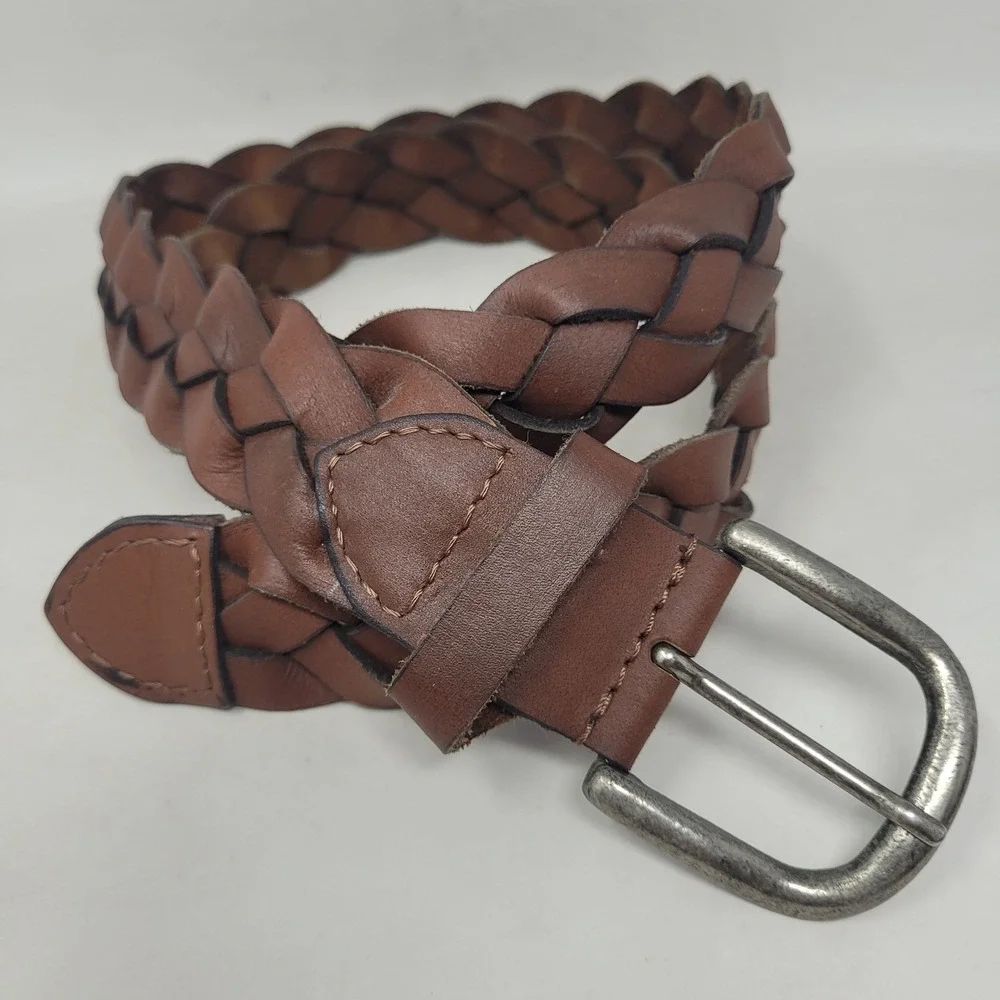 Brown Leather Belt Mens 40 Braided Woven Casual Utility Rugged Rustic Artisan